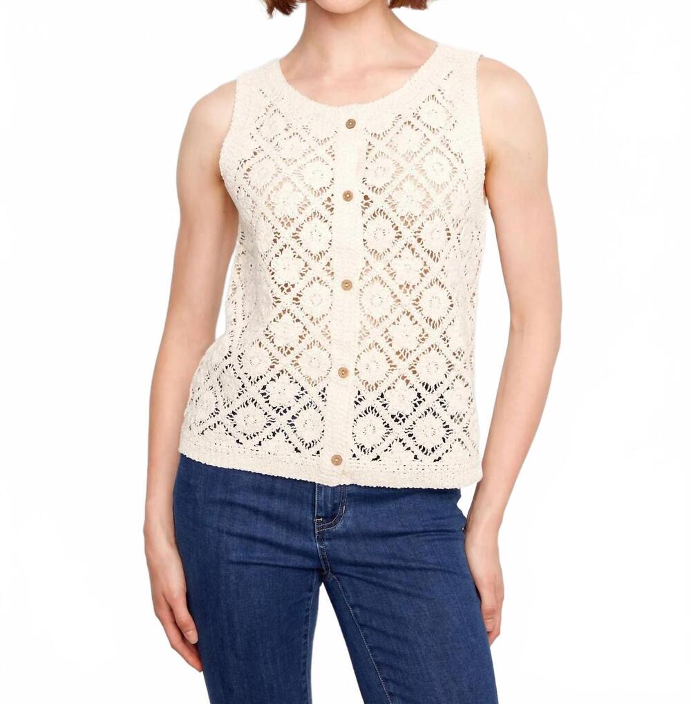 NEW CHARLIE B crotchet button up sleeveless vest in natural